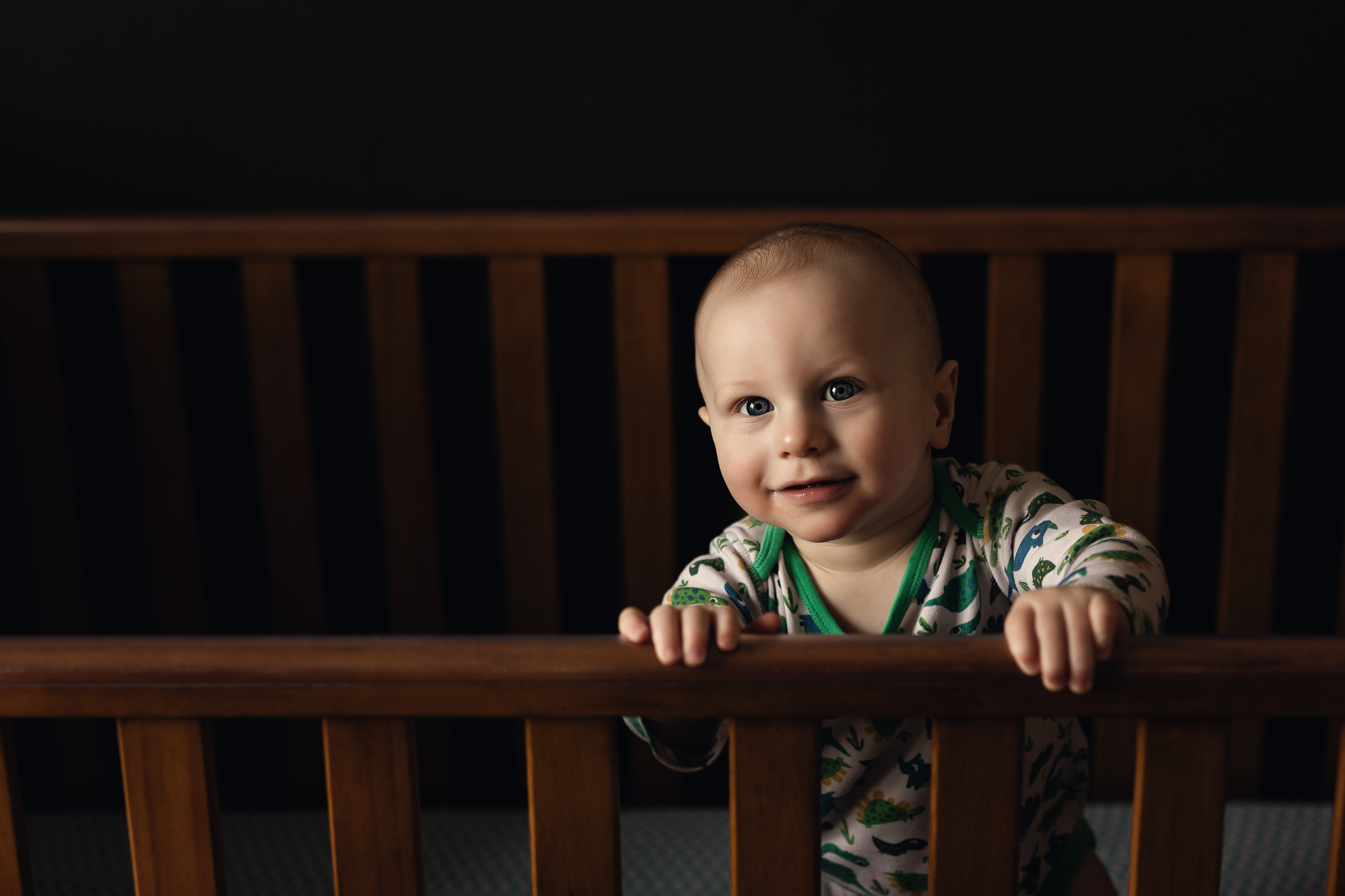 1 year old baby in his cot in Sandbach, Cheshire